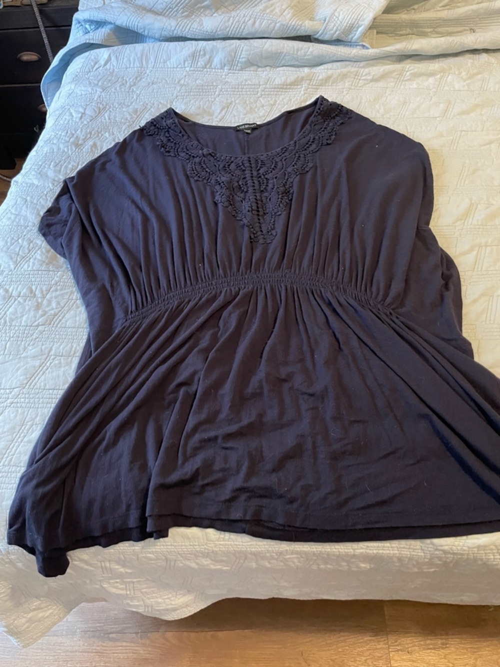 Women’s Navy Crochet-Yoke Scoop Neck Tunic Top